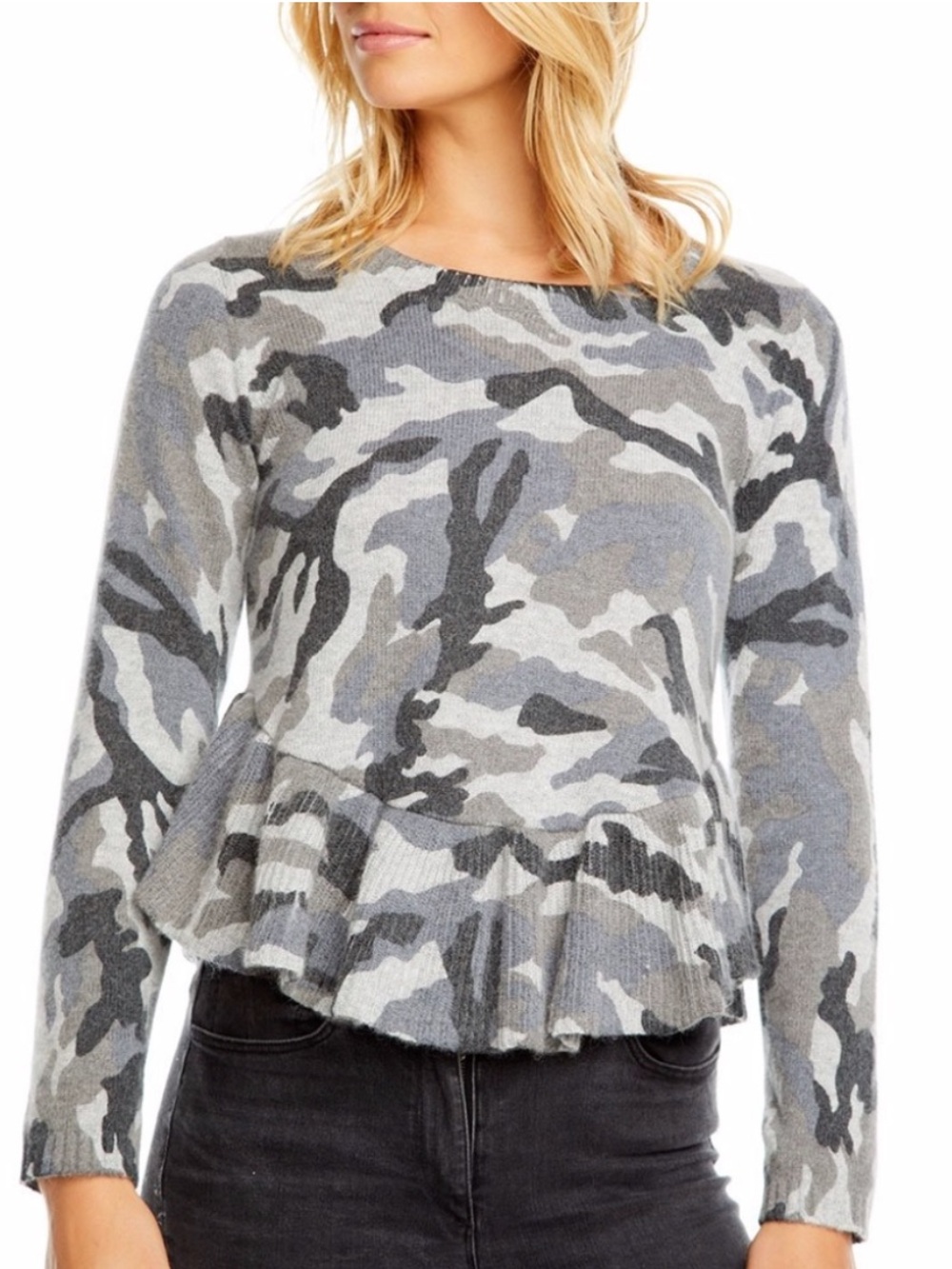 Chaser Camo Peplum Sweater